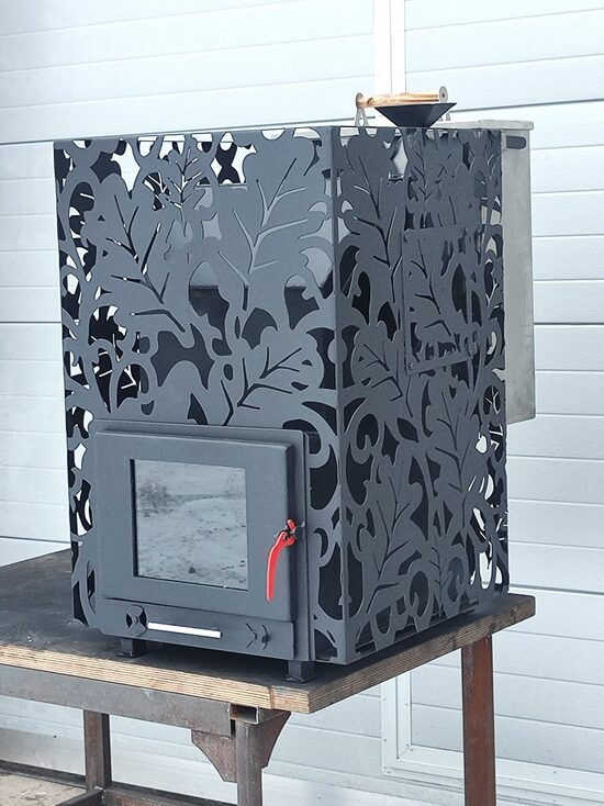 Sauna stove OZOLS big with internal stone storage, with stainless steel water tank 60 L, glass door, heated from the sauna room